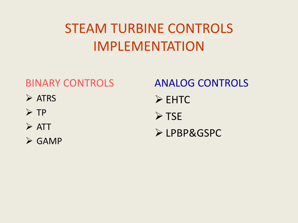 steam turbine controls implementation