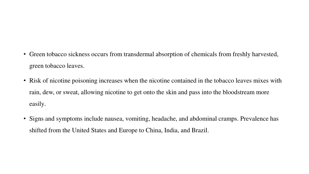 green tobacco sickness occurs from transdermal