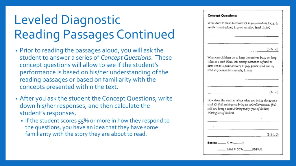 leveled diagnostic reading passages continued