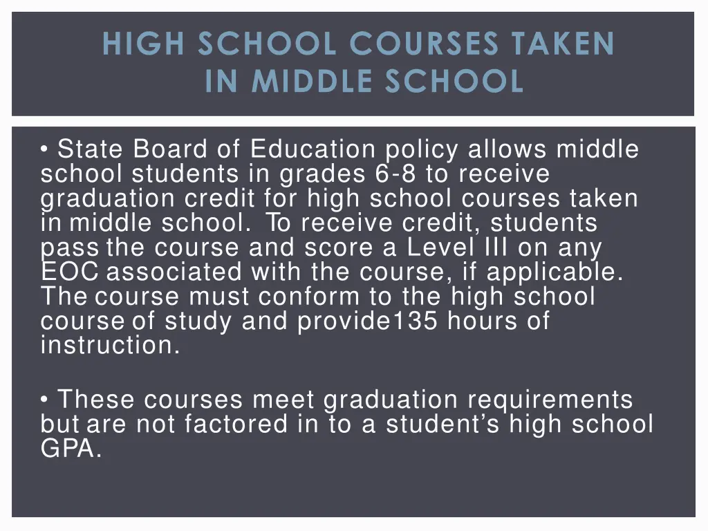 high school courses taken in middle school