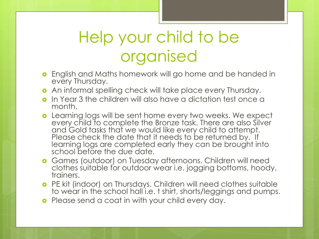 help your child to be organised