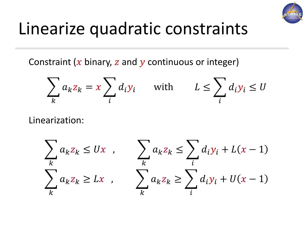 linearize quadratic constraints
