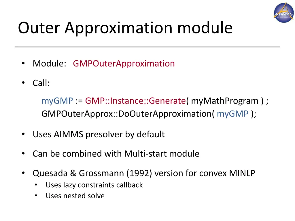 outer approximation module