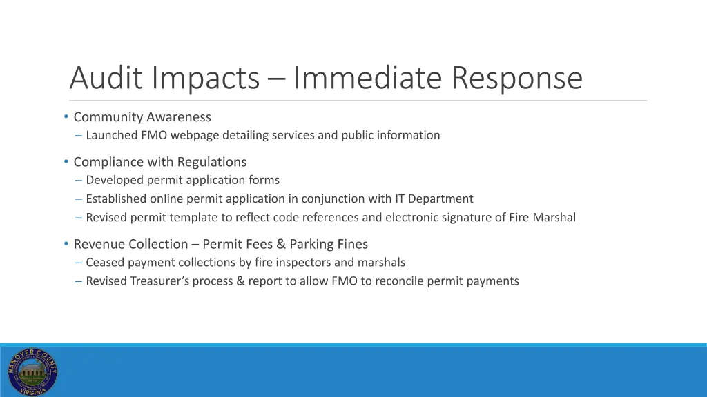 audit impacts immediate response