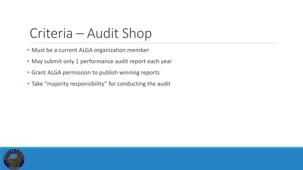 criteria audit shop