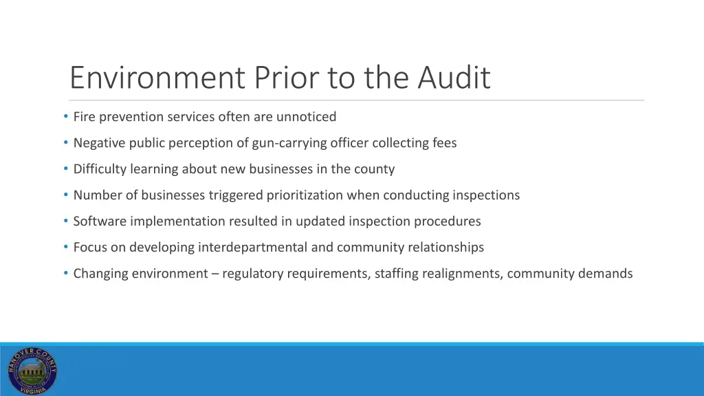 environment prior to the audit