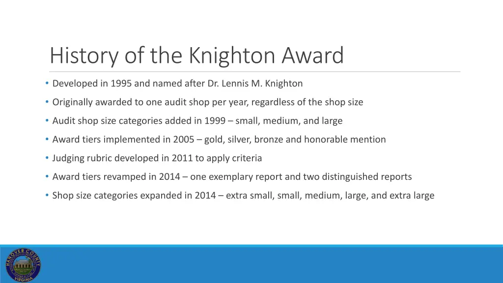 history of the knighton award