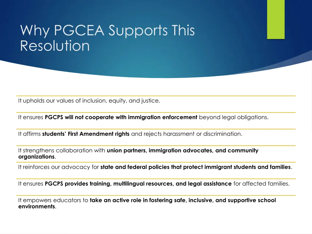 why pgcea supports this resolution
