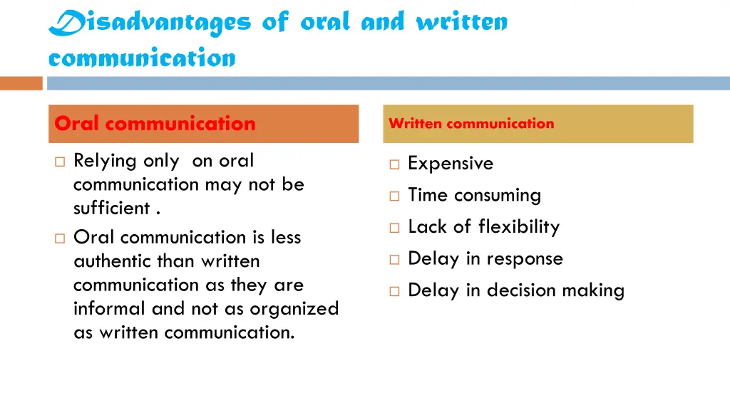 disadvantages of oral and written communication