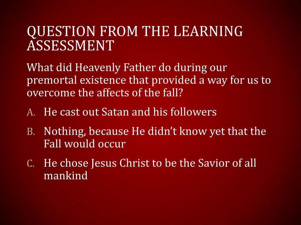 question from the learning assessment