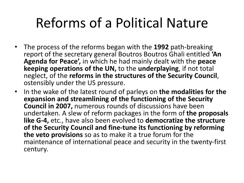 reforms of a political nature