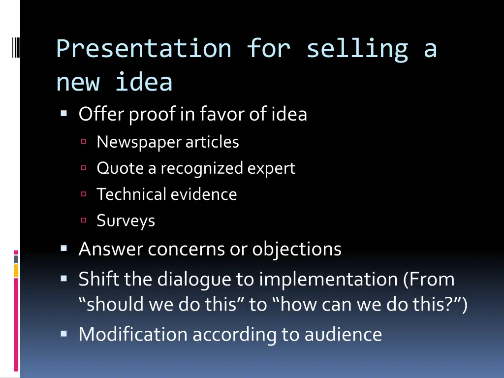 presentation for selling a new idea offer proof