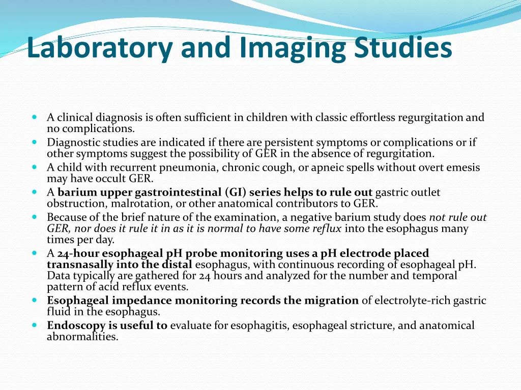 laboratory and imaging studies