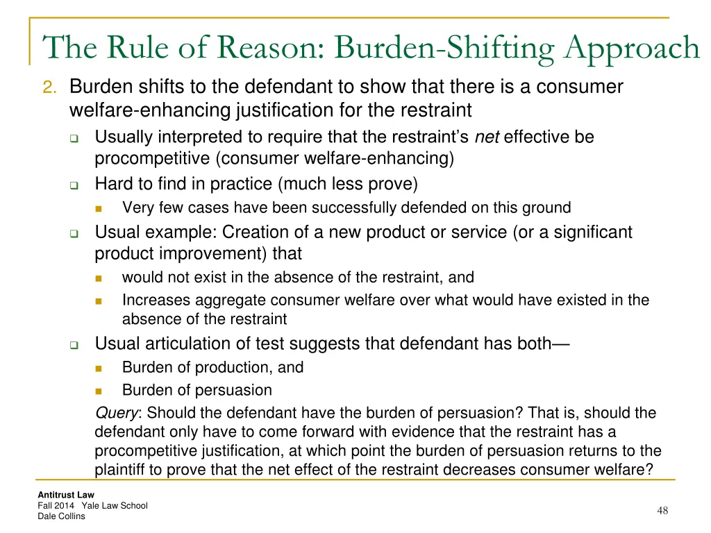 the rule of reason burden shifting approach 2