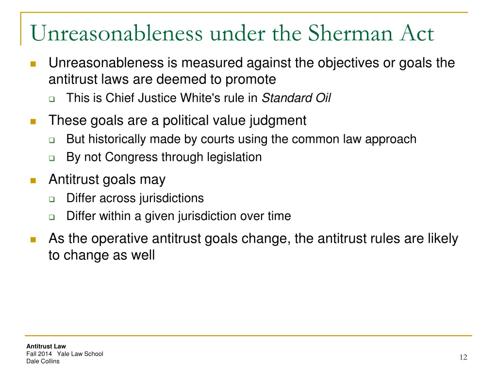 unreasonableness under the sherman act