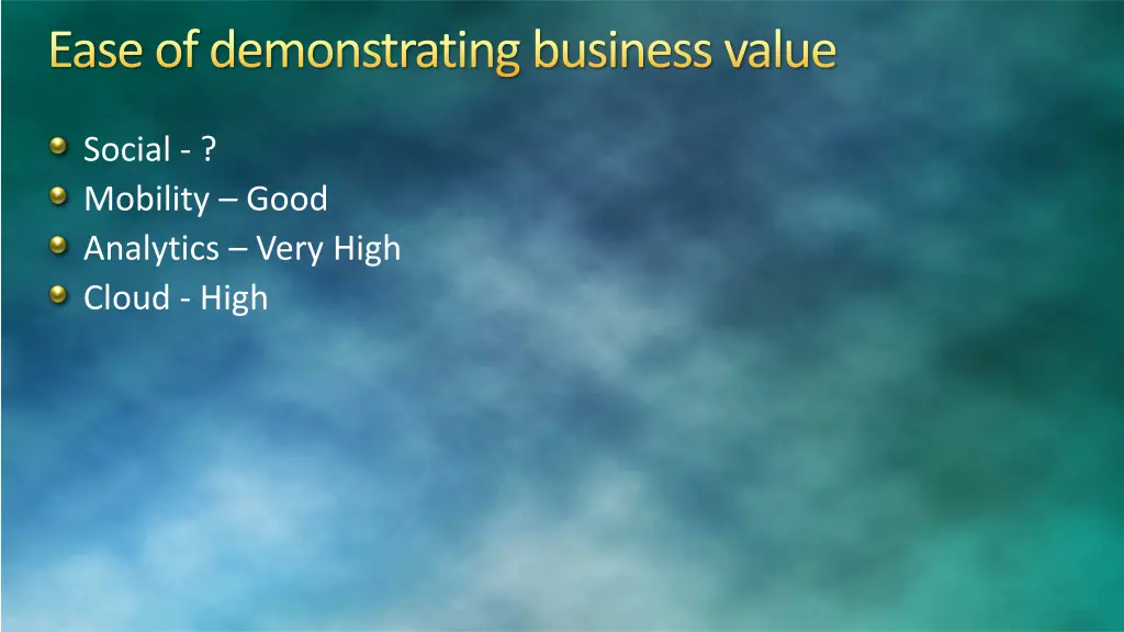 ease of demonstrating business value