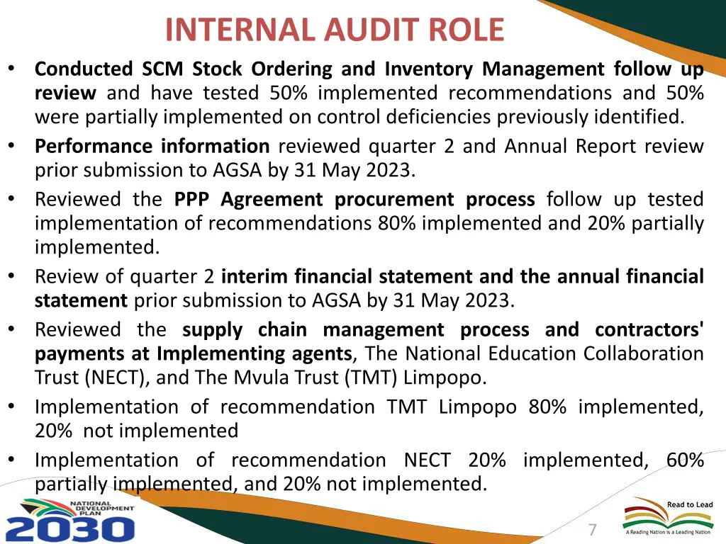 internal audit role conducted scm stock ordering