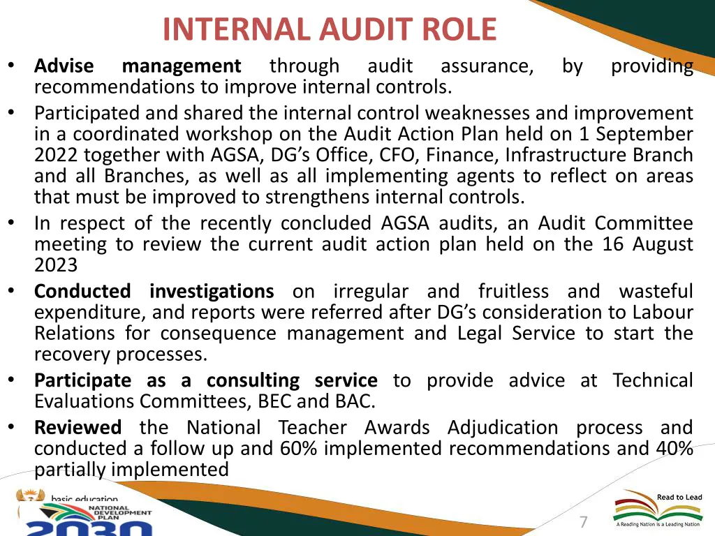 internal audit role management through
