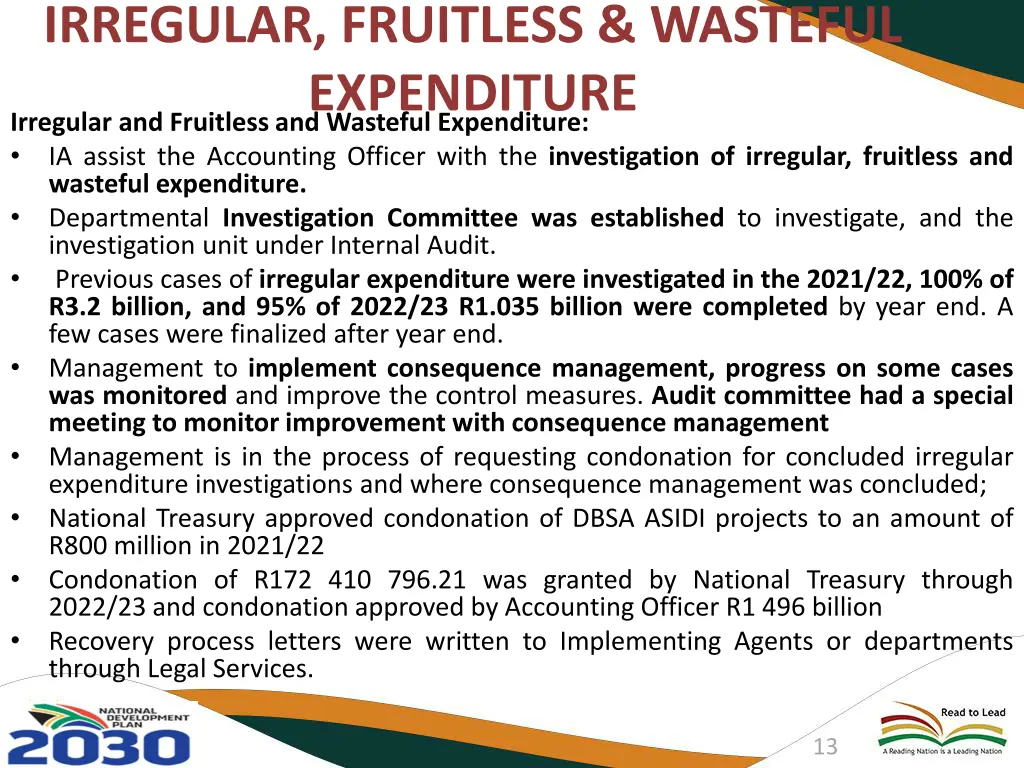 irregular fruitless wasteful expenditure