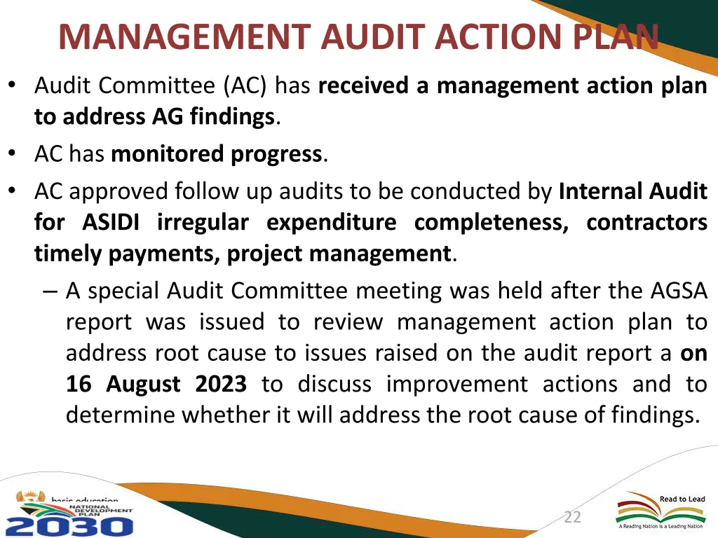 management audit action plan audit committee