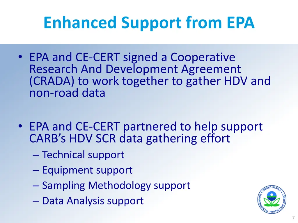 enhanced support from epa