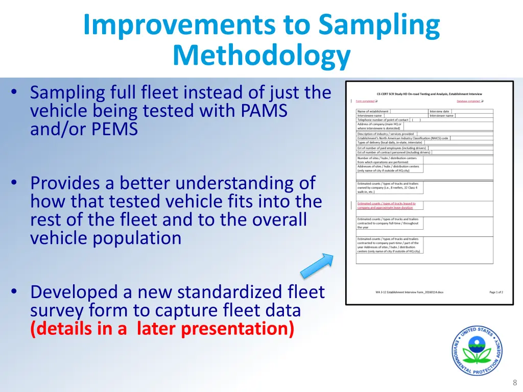 improvements to sampling methodology sampling
