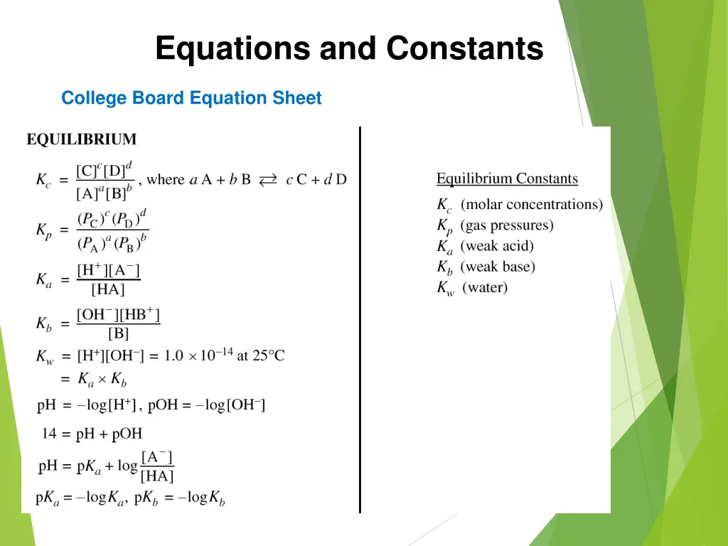 equations and constants