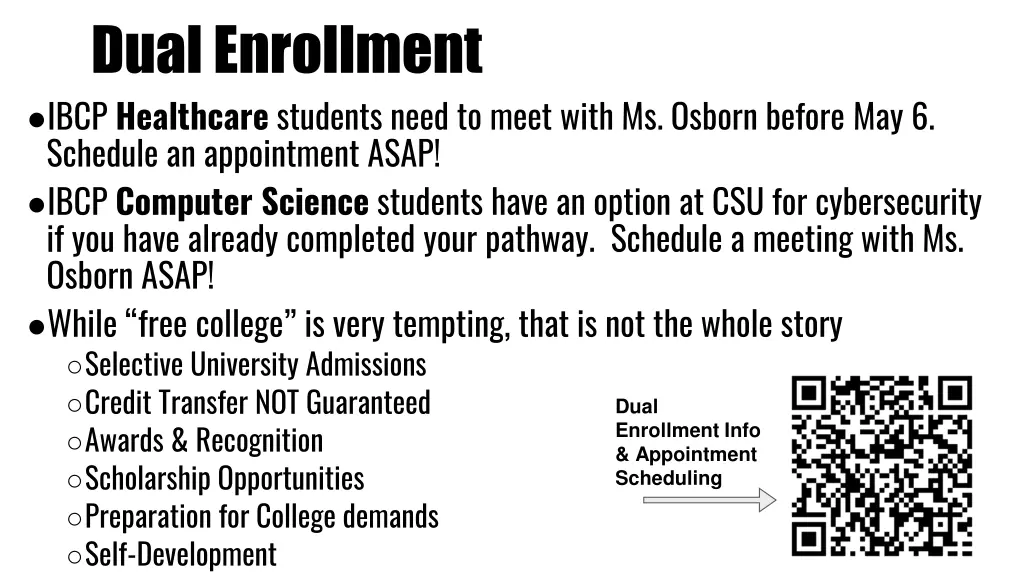 dual enrollment ibcp healthcare students need