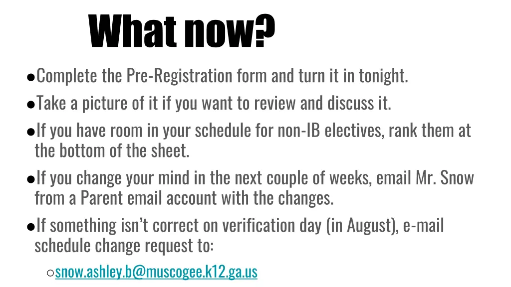 what now complete the pre registration form