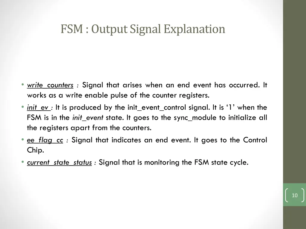 fsm output signal explanation