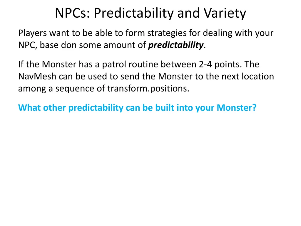 npcs predictability and variety