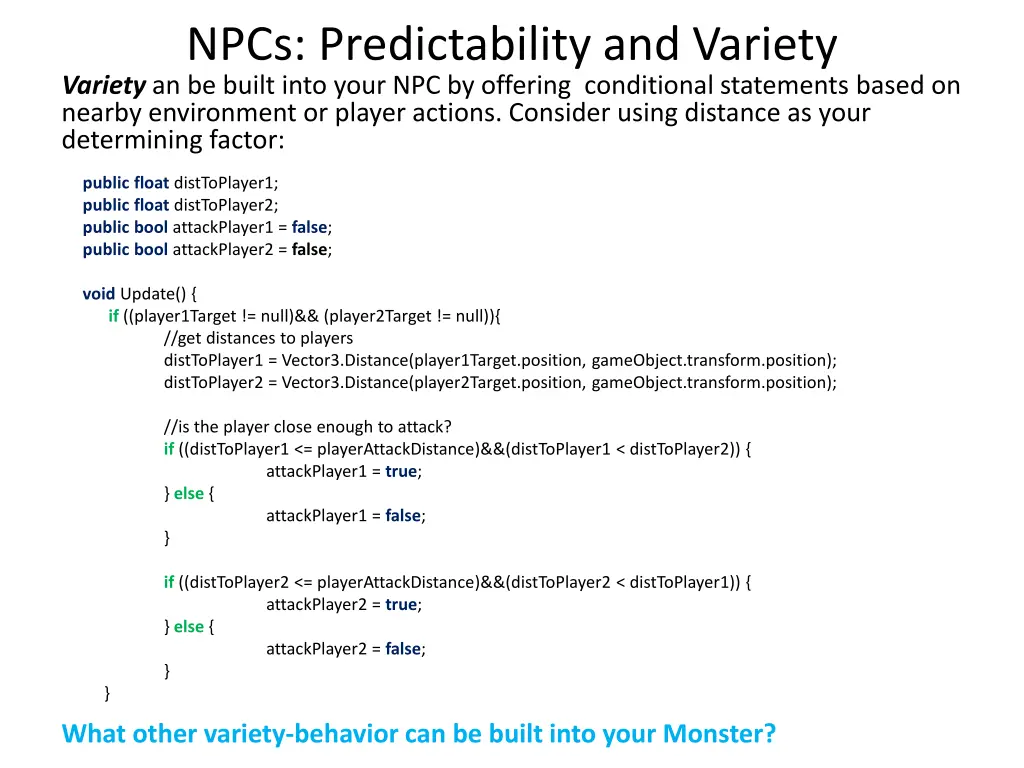 npcs predictability and variety variety