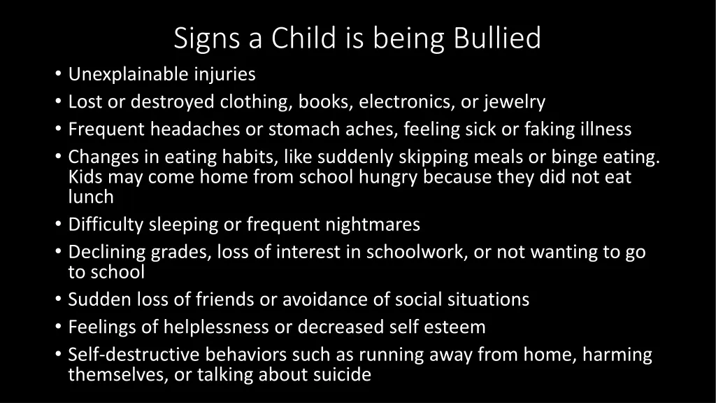 signs a child is being bullied unexplainable
