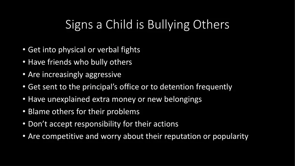 signs a child is bullying others