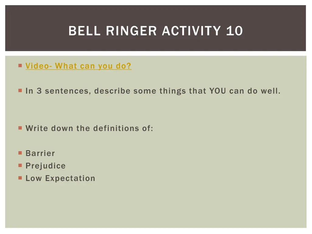 bell ringer activity 10