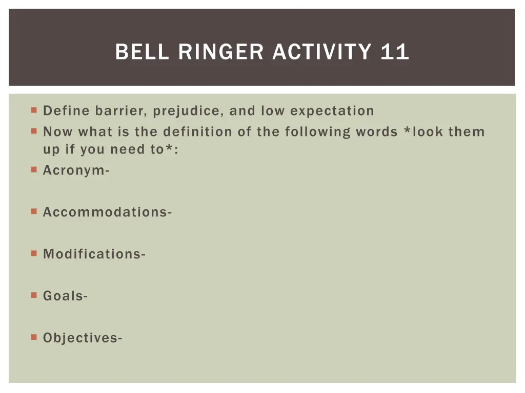 bell ringer activity 11