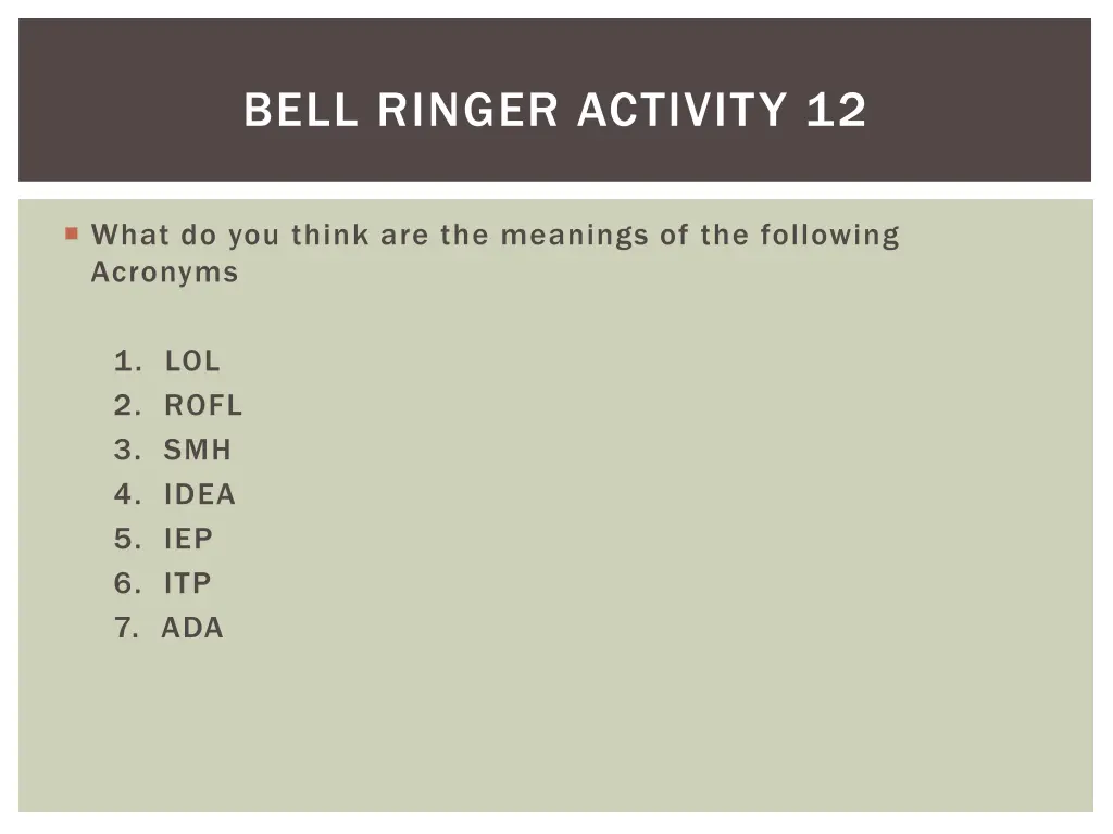 bell ringer activity 12