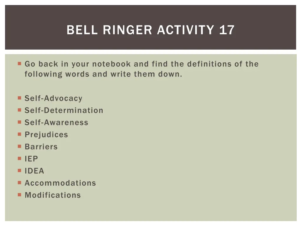 bell ringer activity 17