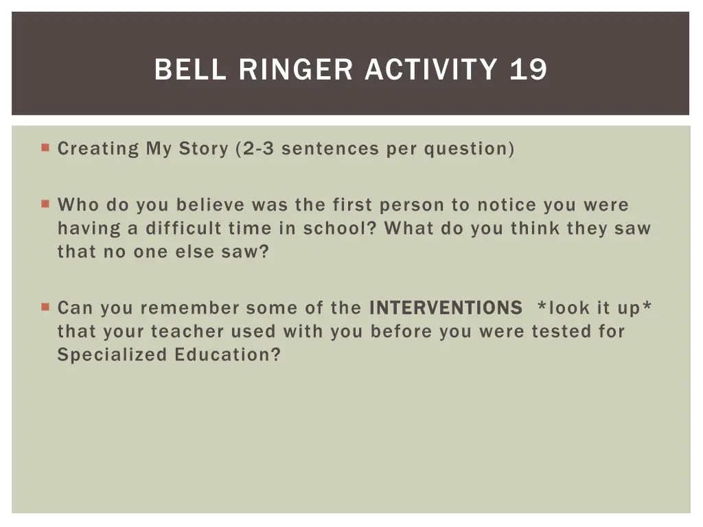 bell ringer activity 19