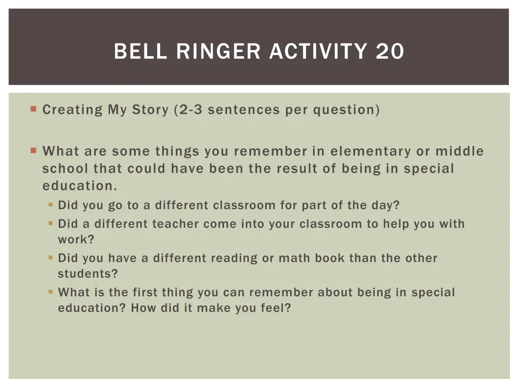 bell ringer activity 20