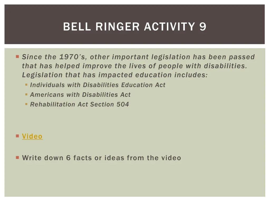 bell ringer activity 9