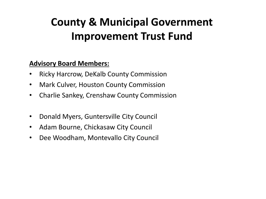 county municipal government improvement trust fund