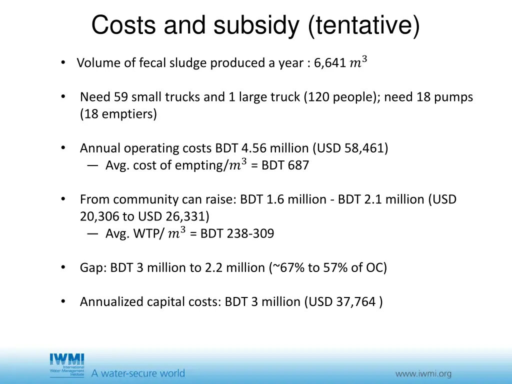 costs and subsidy tentative