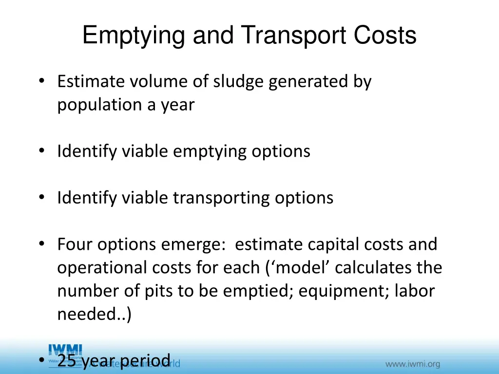 emptying and transport costs