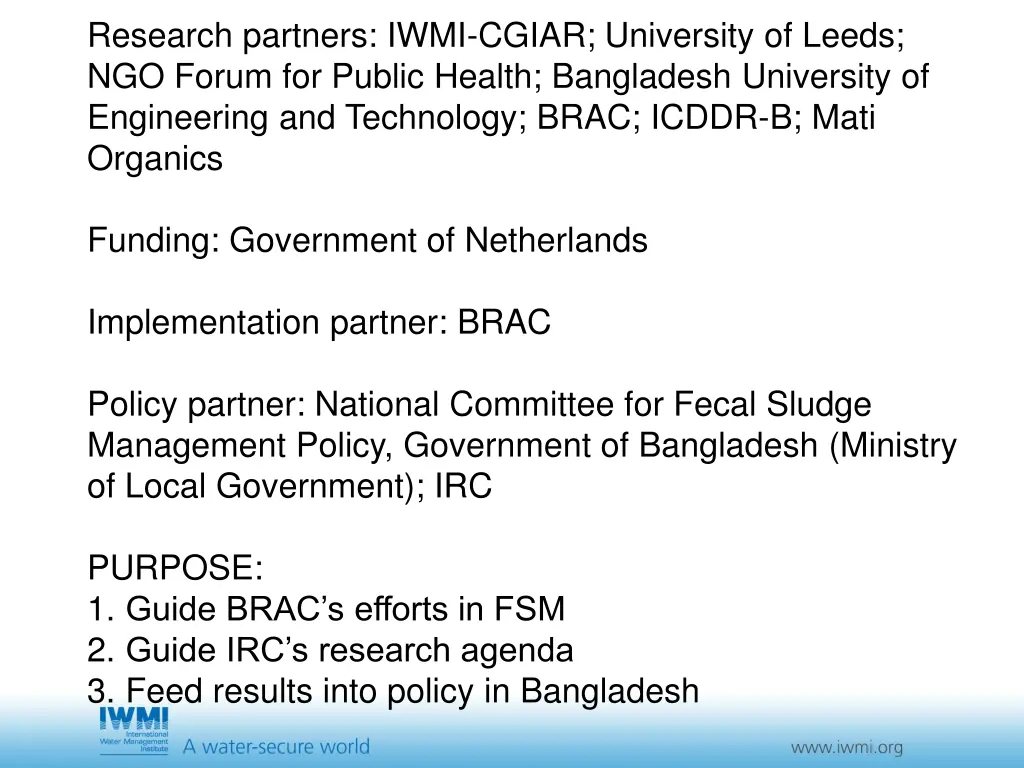 research partners iwmi cgiar university of leeds
