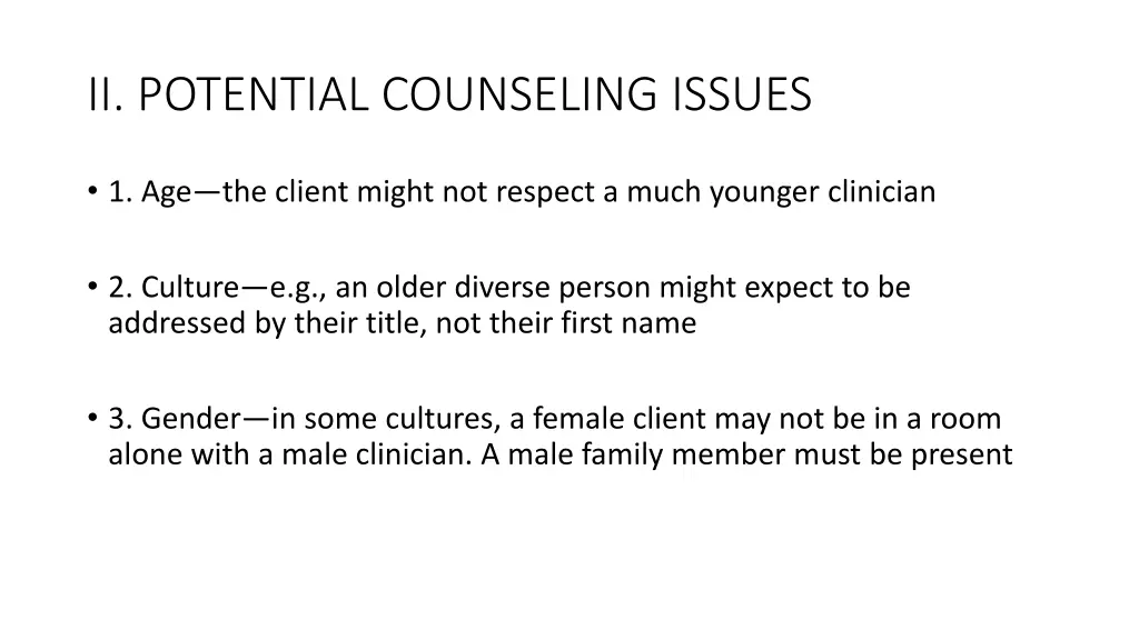 ii potential counseling issues
