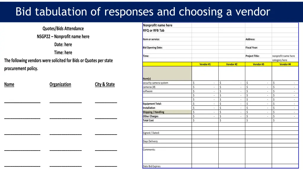 bid tabulation of responses and choosing a vendor