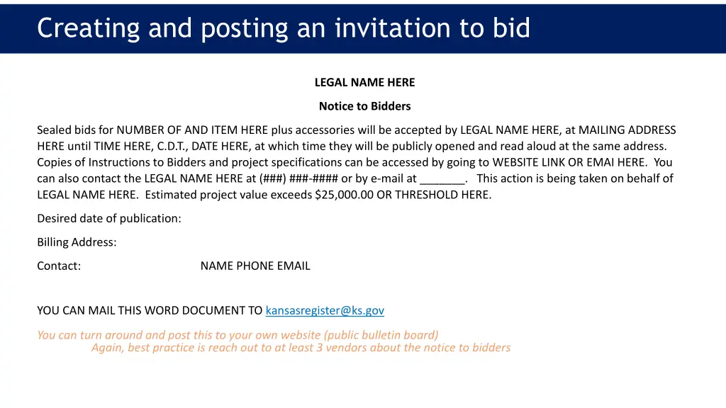 creating and posting an invitation to bid