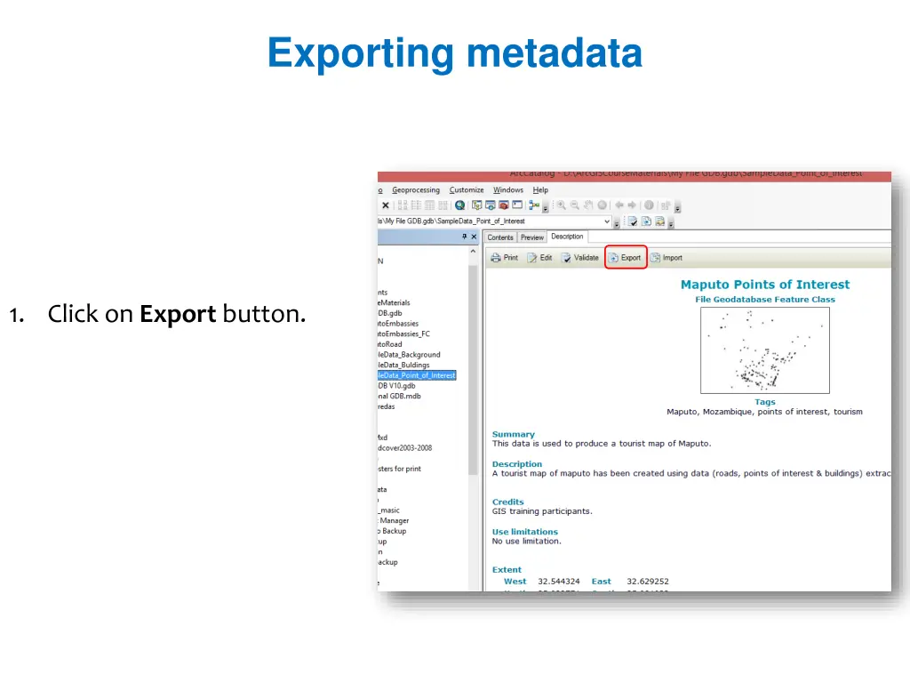 exporting metadata