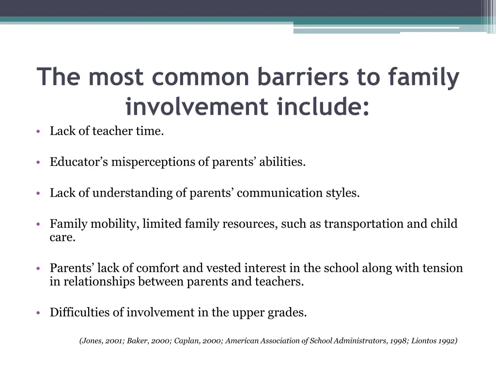 the most common barriers to family involvement